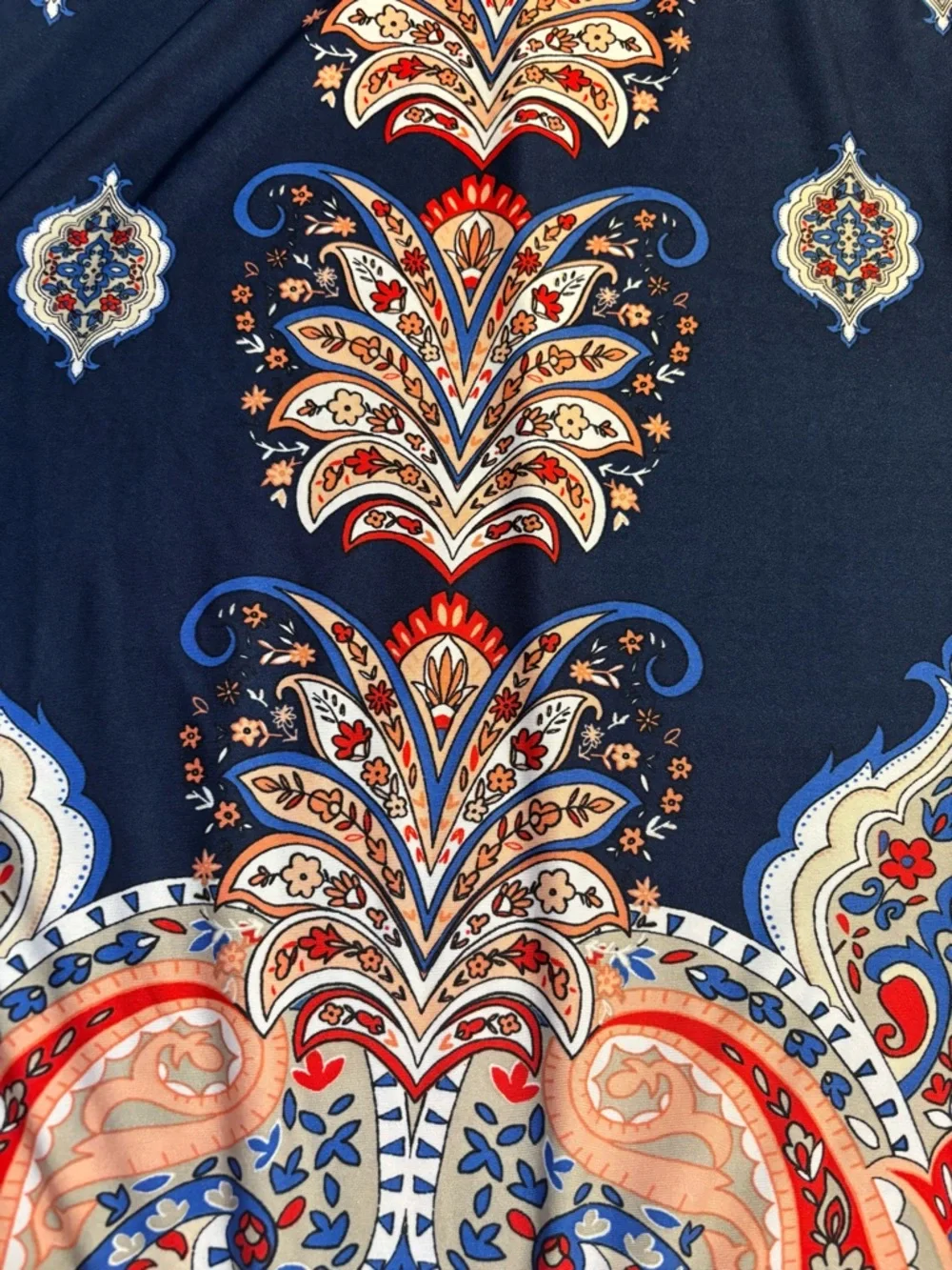 New Directions Dress Small Petite Navy Blue Paisley Floral Orange Red Mini Boho